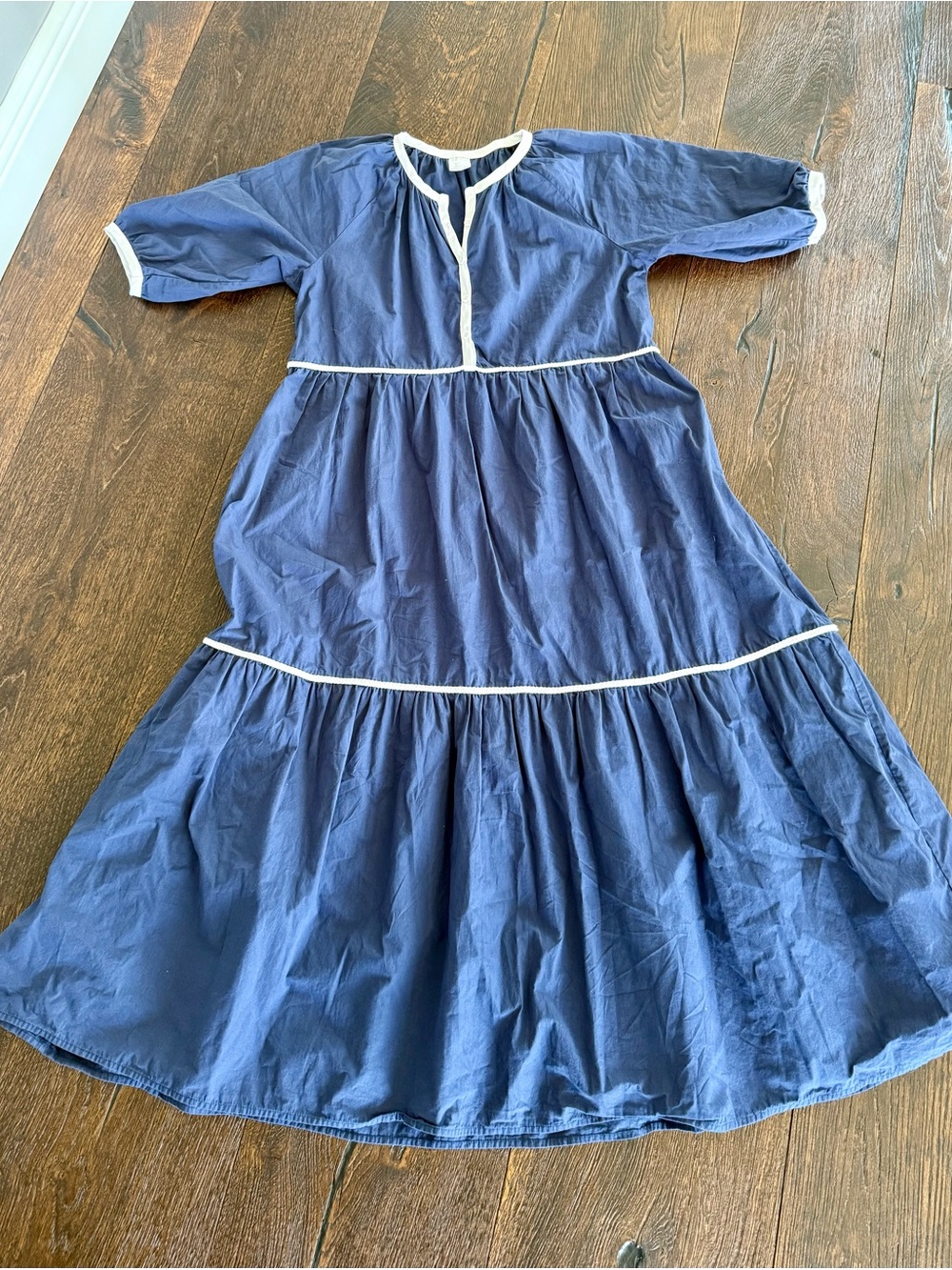 Navy Blue Maxi Dress with White Trim